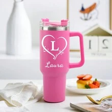 1 Piece 40oz Custom Named Stainless Steel Tumbler, Multiple Colors Available, With Handle, Lid, Choose Initials, Reusable, Cup Holder Friendly, Gift Water Cup For Family, Friends, New Year Gift, Valentine's Day Gift, Ornamental,Reusable,Multi-Functional,Easy To Clean,Stylish,High-Quality,Custom,Personalized,Unique,Ideal Gifts For Him,Ideal Gifts For Her,Her,Boyfriend,Girlfriend,Dad,Mom,Family,Friends,Son,Daughter,School Students,Workers,Kids,Office,Tea Room,School,Home,Brunch-Ready,Warm Ambience,Home & Living,Customized Cups