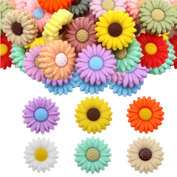 6/12/24/30pcs Silicone Bead Daisy Silicone Flower Silicone Round Bead DIY Handmade Jewelry Making Supplies For Bracelet