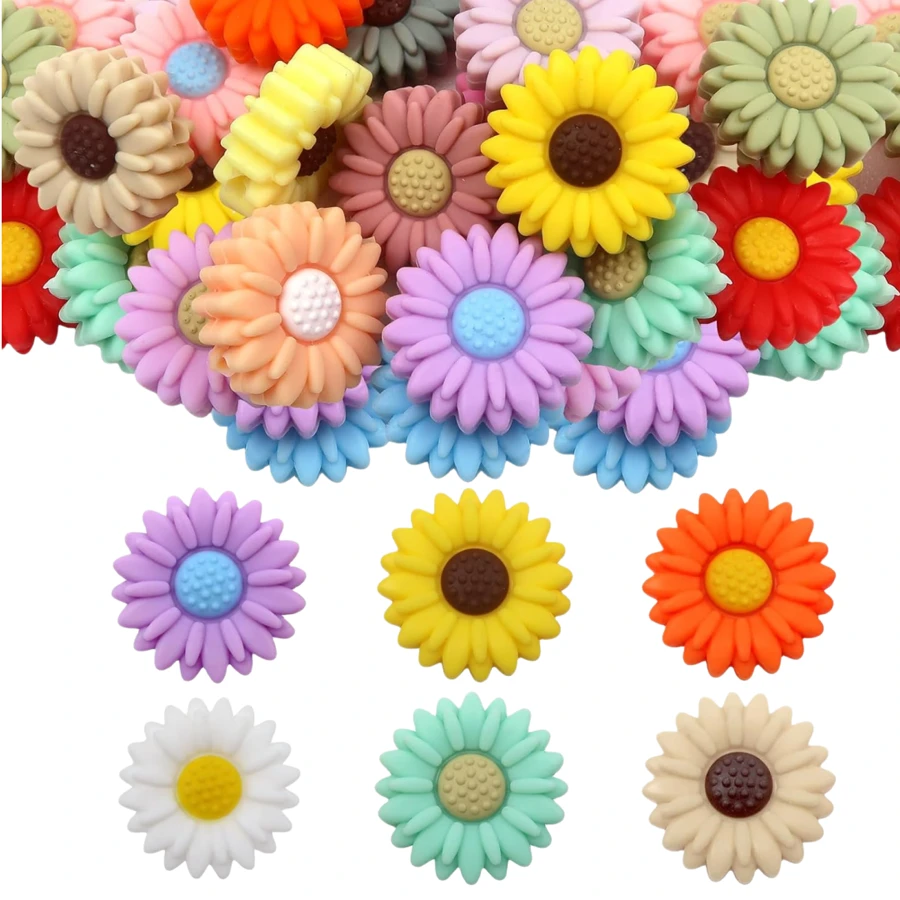 6/12/24/30 Stücke Silikon Perle Gänseblümchen Silikon Blume Silikon Rundperle DIY Handgemachte Schmuckherstellung Zubehör für Armband - Verschiedenfarbig - Übersicht 1