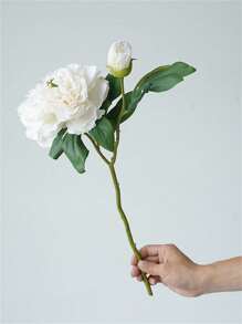 2pcs Lifelike Peony Flowers, High-End Artificial Flowers With Buds, Vintage Burnt Edge Peony, Home Decor & Wedding Props (One Size White + Light Pink) Gifts Birthday Graduation,Garden Decor,Outdoor Plant,Gardening,Fake Flowers