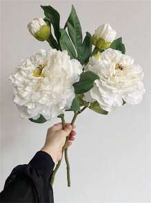 2pcs Lifelike Peony Flowers, High-End Artificial Flowers With Buds, Vintage Burnt Edge Peony, Home Decor & Wedding Props (One Size White + Light Pink) Gifts Birthday Graduation,Garden Decor,Outdoor Plant,Gardening,Fake Flowers