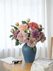 2pcs Lifelike Peony Flowers, High-End Artificial Flowers With Buds, Vintage Burnt Edge Peony, Home Decor & Wedding Props (One Size White + Light Pink) Gifts Birthday Graduation,Garden Decor,Outdoor Plant,Gardening,Fake Flowers