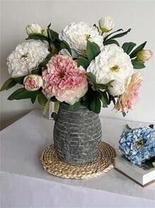 2pcs Lifelike Peony Flowers, High-End Artificial Flowers With Buds, Vintage Burnt Edge Peony, Home Decor & Wedding Props (One Size White + Light Pink) Gifts Birthday Graduation,Garden Decor,Outdoor Plant,Gardening,Fake Flowers