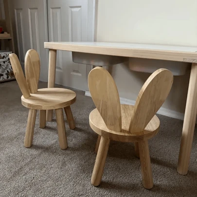 VingeGa 1pc Wooden Stool, Wooden Photography Prop, Creative Small Bench, Cute Rabbit Ear Wooden Stool, Simple Shoe Changing Stool, Modern Cute Animal Design Chair, For Room Decoration, Studio Photography Prop, Suitable For Living Room, Bathroom, Kitchen, Classroom, Cute And Portable