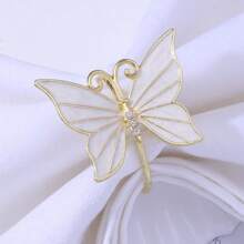 1pc Alloy Enamel Gorgeous Butterfly Napkin Ring, Tabletop Decor Napkin Holder For Dining Table, Holiday, Party, Hotel, Restaurant, Wedding, Gold Color