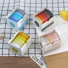 Set di 15 pezzi/30 pezzi di nastro washi decorativo lucido e colorato, nastri sottili da 10 mm per artigianato, confezioni regalo, scrapbooking, planner, bullet journal, decorazioni di precisione fai-da-te, studenti per il ritorno a scuola - Multicolore - Visualizzare 6