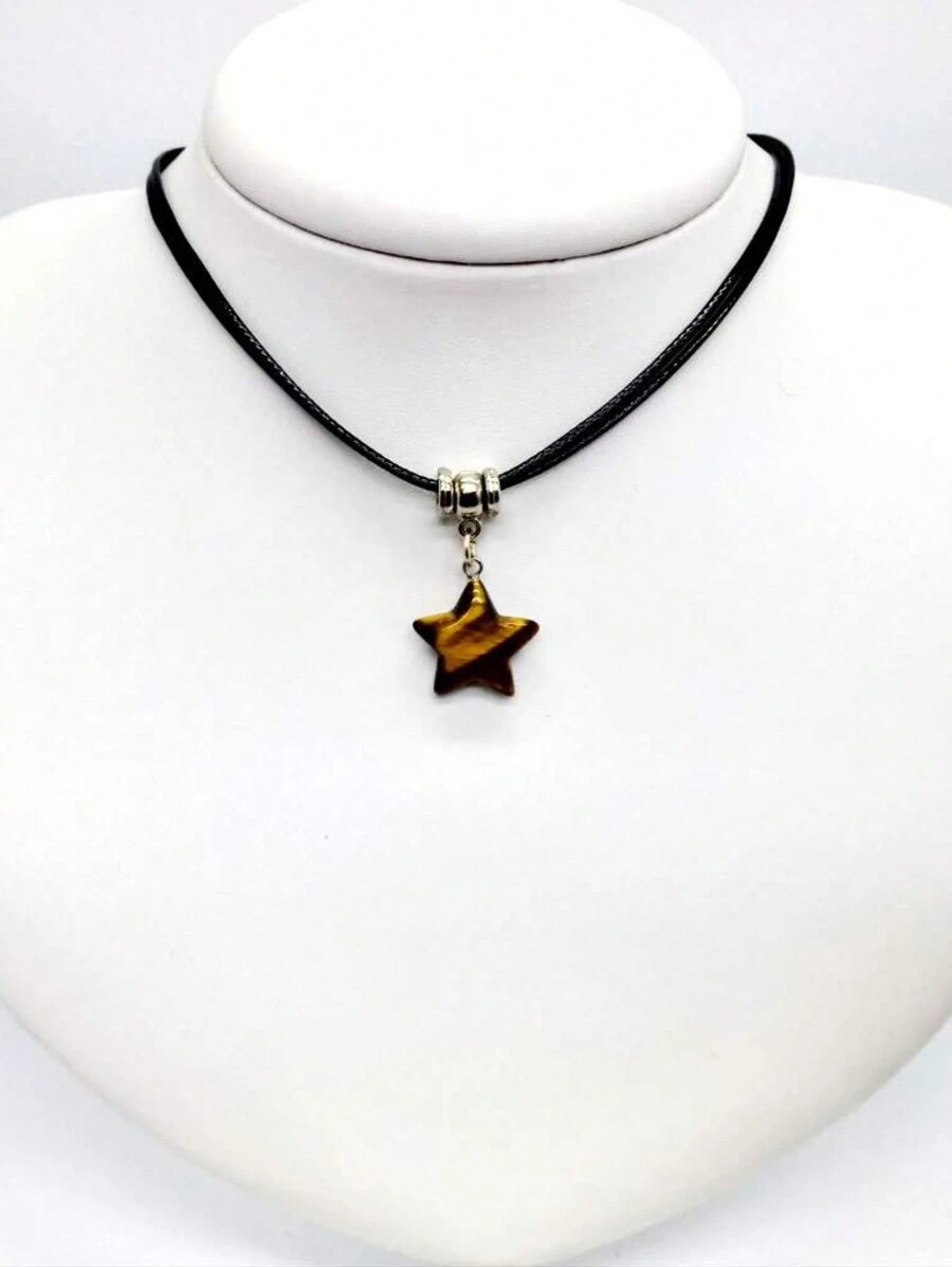 Necklace Choker Pendant Star Natural Stone Tiger's Eye | Protection And Good Energies REF:180 - 黑色的 - 查看 1