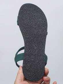 1 Pair Summer Teenage Girls Buckle Strap Non-Slip Versatile Lightweight Flat Sandals - Green - View 6