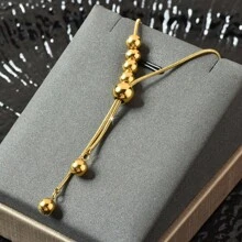 18k titânio aço ouro e prata contas de bola pull-out design retro high-end longa corrente de suéter