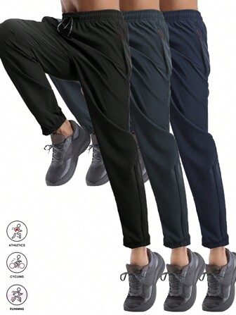 3 stuks Boyfriend Style Heren Effen Kleur Rits Zak Trekkoord Outdoor Sport Hardlopen Fietsbroek