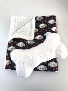 Pet Sherpa Blanket + Bone-Shaped Pillow Kit - Black - View 2