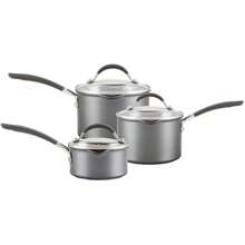 Scratch Defense Saucepan Set Induction Non Stick 14cm 16cm 18cm Dishwasher Oven Safe Cookware Straining Lids Pouring Rims Graphite Pewter Finish - Setof3-SaucepanSet - View 1