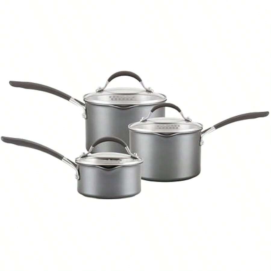 Scratch Defense Saucepan Set Induction Non Stick 14cm 16cm 18cm Dishwasher Oven Safe Cookware Straining Lids Pouring Rims Graphite Pewter Finish - Setof3-SaucepanSet - View 1
