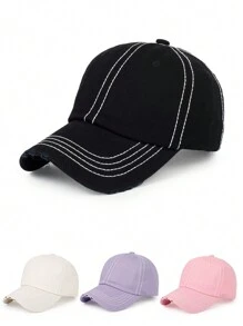 Wash With Water To Make It Old. Soft Top Solid Color Baseball Cap. Color Block Lines. Baseball Cap. - A - View 1