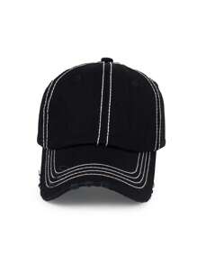 Wash With Water To Make It Old. Soft Top Solid Color Baseball Cap. Color Block Lines. Baseball Cap. - A - View 3