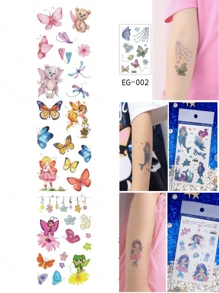 1/2/3/6/10/20pcs Cartoon Cute Children Glitter Temporary Tattoo Stickers - Fairy, Butterfly, Flower, Ladybug, Dragonfly Designs, For Daily Use, Party, Holiday, Gift, Waterproof Body Arm Decoration , Back To School Gifts - Multicolor - View 12