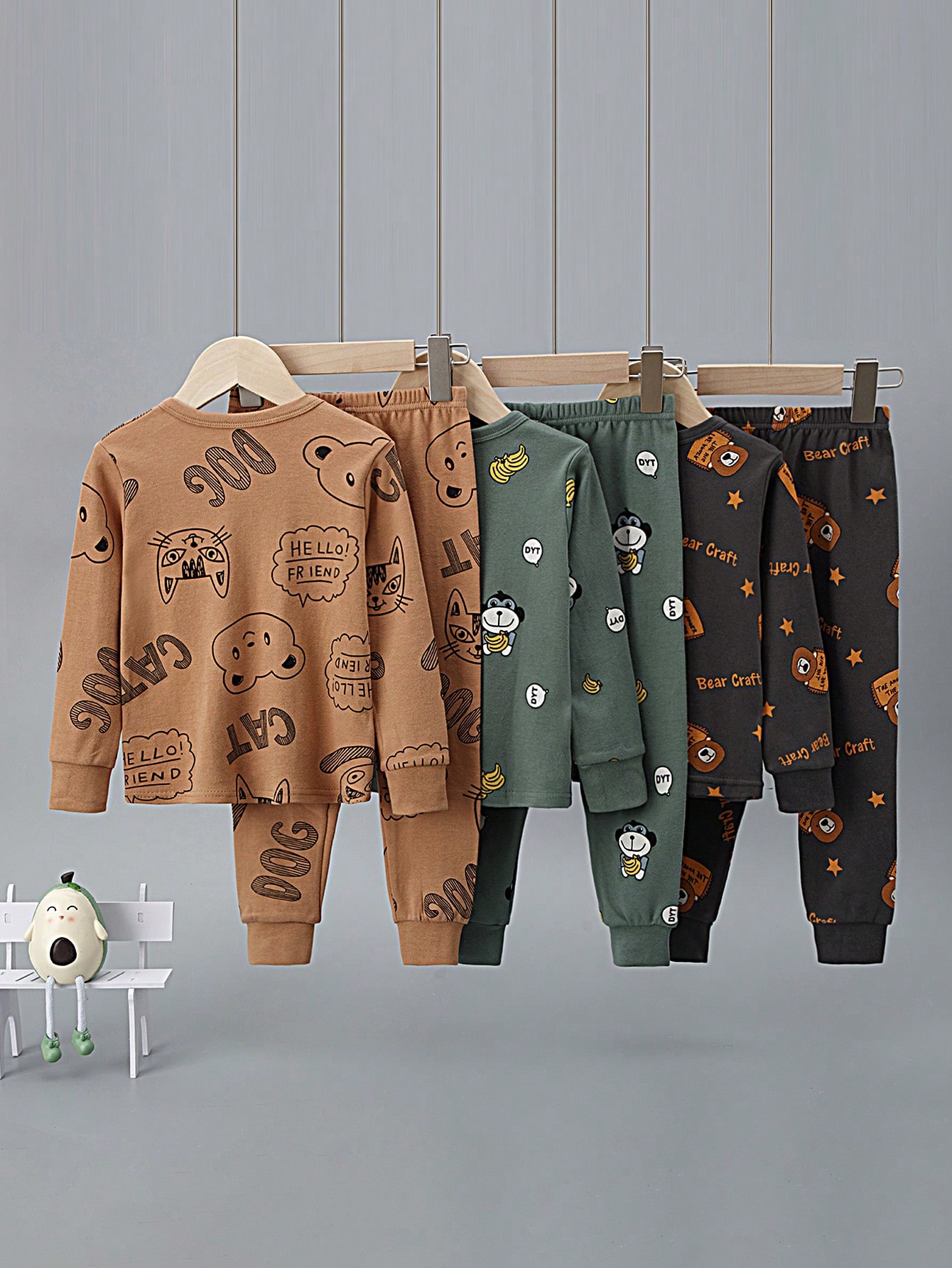 6 قطع/مجموعة بيجامات كرتونية للأولاد الصغار، طقم م...