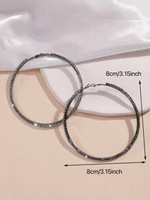 Simple Rhinestone Decor Big Hoop Earrings For Women, Fashionable And Elegant Geometric Circle Design Ear Jewelry - Gun Black - View 3