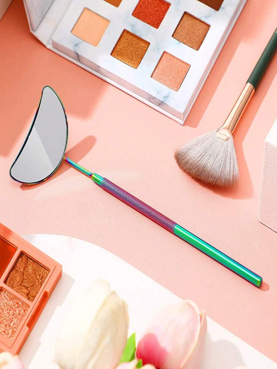 2 件/50 克不锈钢手持睫毛镜，用于睫毛延长和烫发，可拆卸手柄，便携式小半月形镜子，45° 角设计，睫毛技师和女性美容工具 - 彩色 - 查看 1