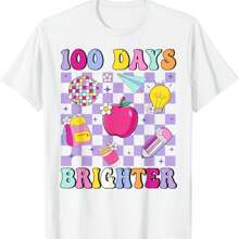100 Days Brighter Retro Disco 100th Day Of School Teacher T-Shirt - 白色 - 查看 1