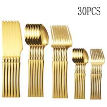 30 pezzi Set di posate in acciaio inossidabile - lucidato a specchio, include coltelli, forchette, cucchiai, forchette da dessert e da frutta per uso domestico, feste, matrimoni e forniture scolastiche