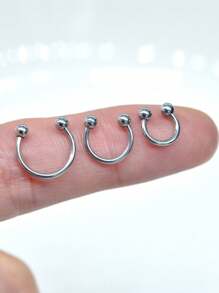 2-10 件不锈钢 C 形鼻环鼻中隔环唇环耳环 - 銀色 - 查看 5