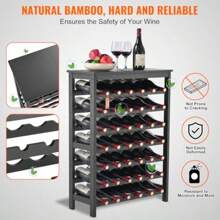42 Bottle Modular Wine Rack 7-Tier Solid Bamboo Wood Storage Racks Table Top Floor Standing Wines Holder Display Shelf Wobble- Shelves For Bar Cellar Black - Black1 - View 6