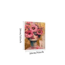 1pc Framed Canvas Poster, Woman With A Wreath Of Large, Pink Flowers Wall Art Canvas Paintings, Ideal Gift For Bedroom Living Room Corridor, Wall Art, Room Decoration - Multicolor - View 7
