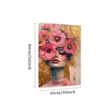 1pc Framed Canvas Poster, Woman With A Wreath Of Large, Pink Flowers Wall Art Canvas Paintings, Ideal Gift For Bedroom Living Room Corridor, Wall Art, Room Decoration - Multicolor - View 9