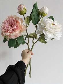 2pcs Lifelike Peony Flowers, High-End Artificial Flowers With Buds, Vintage Burnt Edge Peony, Home Decor & Wedding Props (One Size White + Light Pink) Gifts Birthday Graduation,Garden Decor,Outdoor Plant,Gardening,Fake Flowers