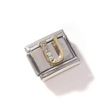 1pc Stainless Steel Rhinestone Inlaid Gold 26 Alphabet Modular Disassembled Bracelet, DIY Jewelry Accessory
