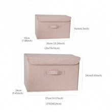 1pc Foldable Linen CD Storage Box, Collapsible Storage Bin With Lid, Toy Organizer Basket, Laundry Hamper - Beige - View 5