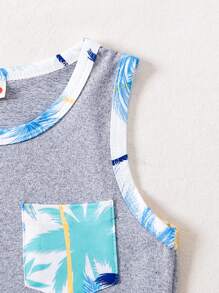 2pcs Baby Boys Vacation Style Vest Top And Plaid Shorts Set, Casual And Fashionable For Spring And Summer