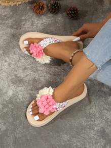 Summer Platform Floral Thong Sandals, Beach Casual Thick Sole Fashion Women Shoes