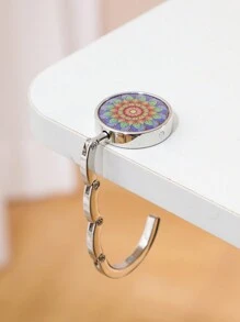 1pc Foldable Metal Purse Hook, Vintage Flower Design, Stainless Steel Table Mount Hanger For Bag & Wallet, Portable Tabletop Hook - Multicolor - View 8