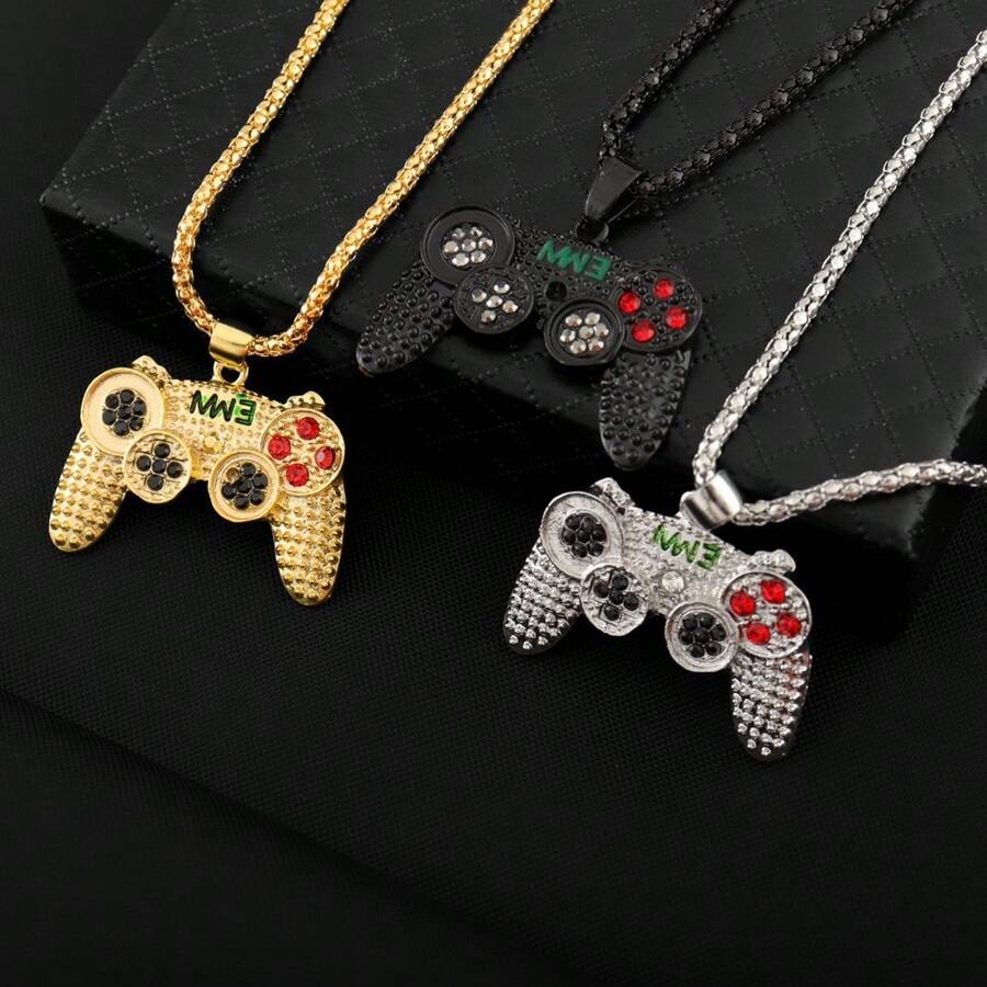 1pc Fashionable Stainless Steel Pendant Necklace With Gemstone Inlaid Game Controller Shape Pendant, A Must-Have Item For Gamers, Suitable For Both Men And Women; A Great Choice Of Gift For Friends On Special Occasions Such As Valentine's Day, Birthdays, Or Roommates Gifts.,Mom,Mother,Mother's Day,Gift
