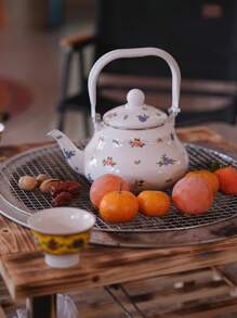 1 件 Ditsy 花卉图案白色陶瓷茶壶，家用水壶，奶茶壶，茶壶，炉灶搪瓷水壶，送给亲戚朋友的礼物，适合户外、露营