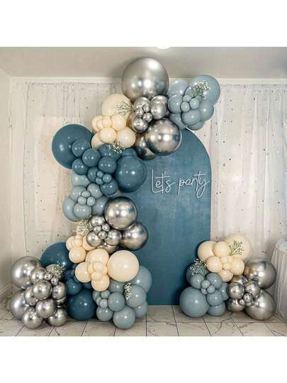 Set de 126 piezas de corona y arco de globos en tonos azul pavo real, orquídea de seda de hielo, plateado y blanco arena. Paquete de decoración de globos de 5/10/18 pulgadas adecuado para bodas, cumpleaños, San Valentín, celebraciones de aniversario, fondos fotográficos y ceremonias de inauguración de tiendas.