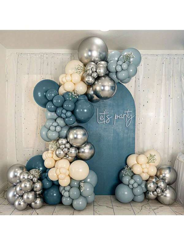 126pcs/Set Peacock Blue, Ice Silk Orchid, Silver, Sand White Balloon Wreath And Arch Set, 5/10/18 Inch Balloon Decoration Package, Suitable For Wedding, Birthday, Valentine's Day, Anniversary Celebration, Photo Backdrop, Store Opening Ceremony