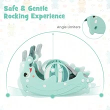 Homasis 3-In-1 Kids Slide Rocking Horse Set Convertible Toddler Slide W/ Basketball Hoop - Green - View 6