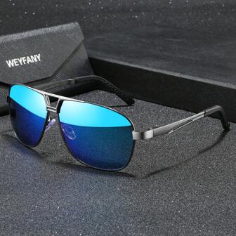 WEYFANY 男女通用方形金属框偏光太阳镜，户外骑行运动驾驶钓鱼旅行太阳镜，豪华礼盒包装，夏季海滩度假、户外、旅行的节日礼物