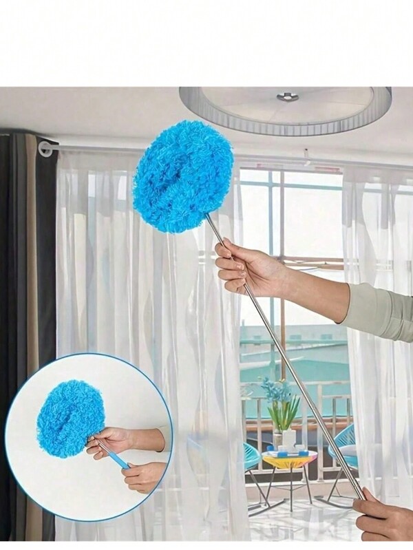 1 Stück Mikrofaser Deckenventilator Staubwedel - bis zu 12 Fuß ausfahrbar, blau, langstielig, staubfest, wiederverwendbar und waschmaschinen geeignet Reinigungsbürste für mühelos Reinigung