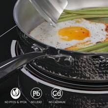 AuFranc® Stainless Steel Hammered Pots And Pans Set With Glass Lid, 6pcs Cookware Set, Kitchen Induction Cooking Pot And Pan Set Suitable For All Cooktops, Oven & Dishwasher Safe,  (Silver) - 錘擊6件 - 查看 7