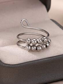 1 pieza Anillo abierto de doble capa con cuentas esféricas de moda para mujer, color dorado, acero inoxidable con diseño geométrico, joyería de fiesta de Hip Hop, regalo