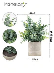 1pc Kunstmatige Vorstwitte Eucalyptus Plantenpot, Echte Touch Nep Plastic Eucalyptus Bladeren En Rozemarijn Bladeren Cluster Pot Groene Plant Nep Pot Met Grijze Papierpulp Pot Kleine Kamerplant Voor Thuis Binnen Plank, Bureau, Thuis Badkamer, Boerderij, Kamer, Tafeldecoratie