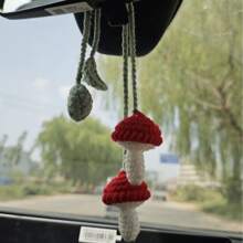 2pcs Handmade Red Mushroom Curtain Tieback Pendant,Vintage Crochet Doilies,Creative Sunflower Car Rearview Mirror Pendant, Fashion Accessory - View 2
