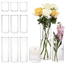 Superlele 12/18/24pcs Clear Glass Cylinder Vases, 4, 8, 12 Inch Tall Cylinder Vases For Centerpieces, Glass Flower Vase, Hurricane Floating Candle Holder Vase For Table Shelf, Party, Wedding, Home
