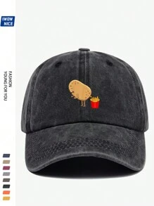 1pc Amusing Potato And Fries Graphic, Unisex Print Baseball Cap, Breathable, Adjustable Size, Humorous Pop Art Truck Driver Hat, Brimmed Pop Pop, Fun Gift, Casual Sunshade Hat For Men & Women, Valentine's Day Gift
