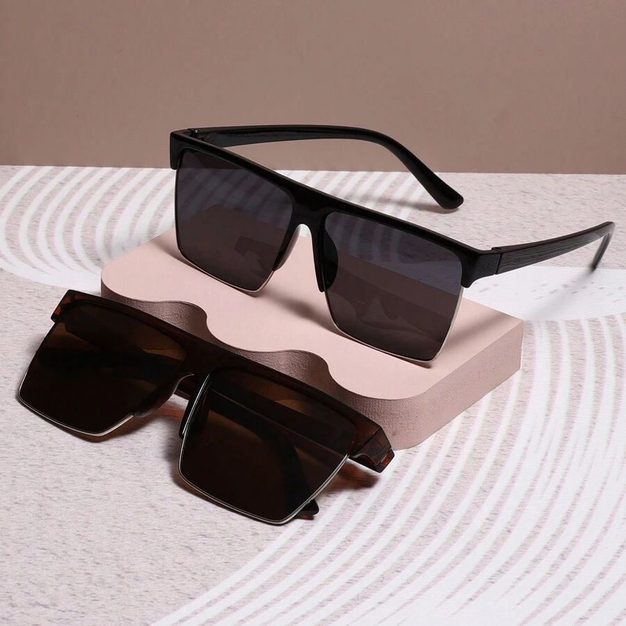 2pcs Unisex Retro Classic Large Frame Fashion Glasses, Suitable For Driving & Outdoor Activities