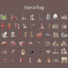 50 Stück/Box Aufkleber, spontane Reiseserie, retro Reisemotive Aufkleber, Scrapbooking Zubehör, dekorative Notizbücher, Fotorahmen, Handyhüllen, Wassergläser, Zeitschriften, Stiftekästen, DIY personalisierte Collage Aufkleber, Schulmaterial, Schulanfang